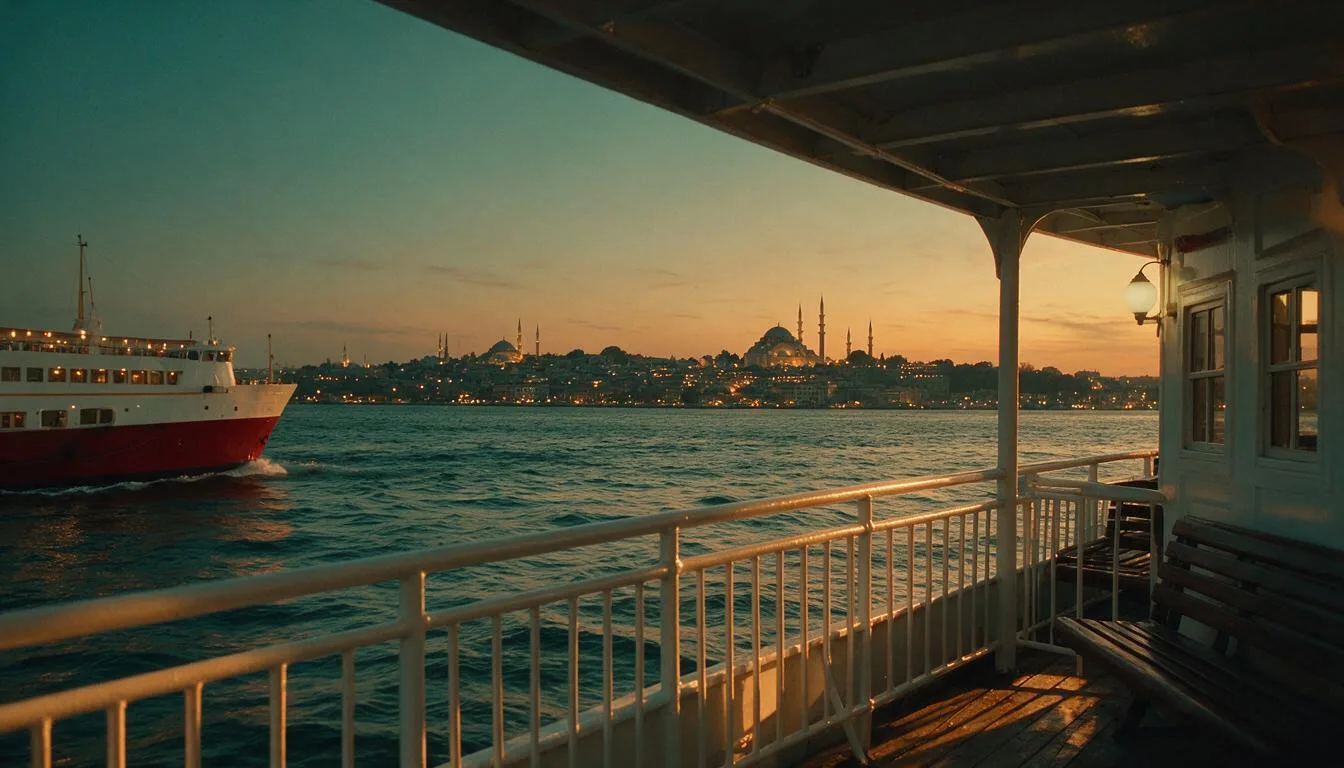 Bosphorus ferry deck at dusk