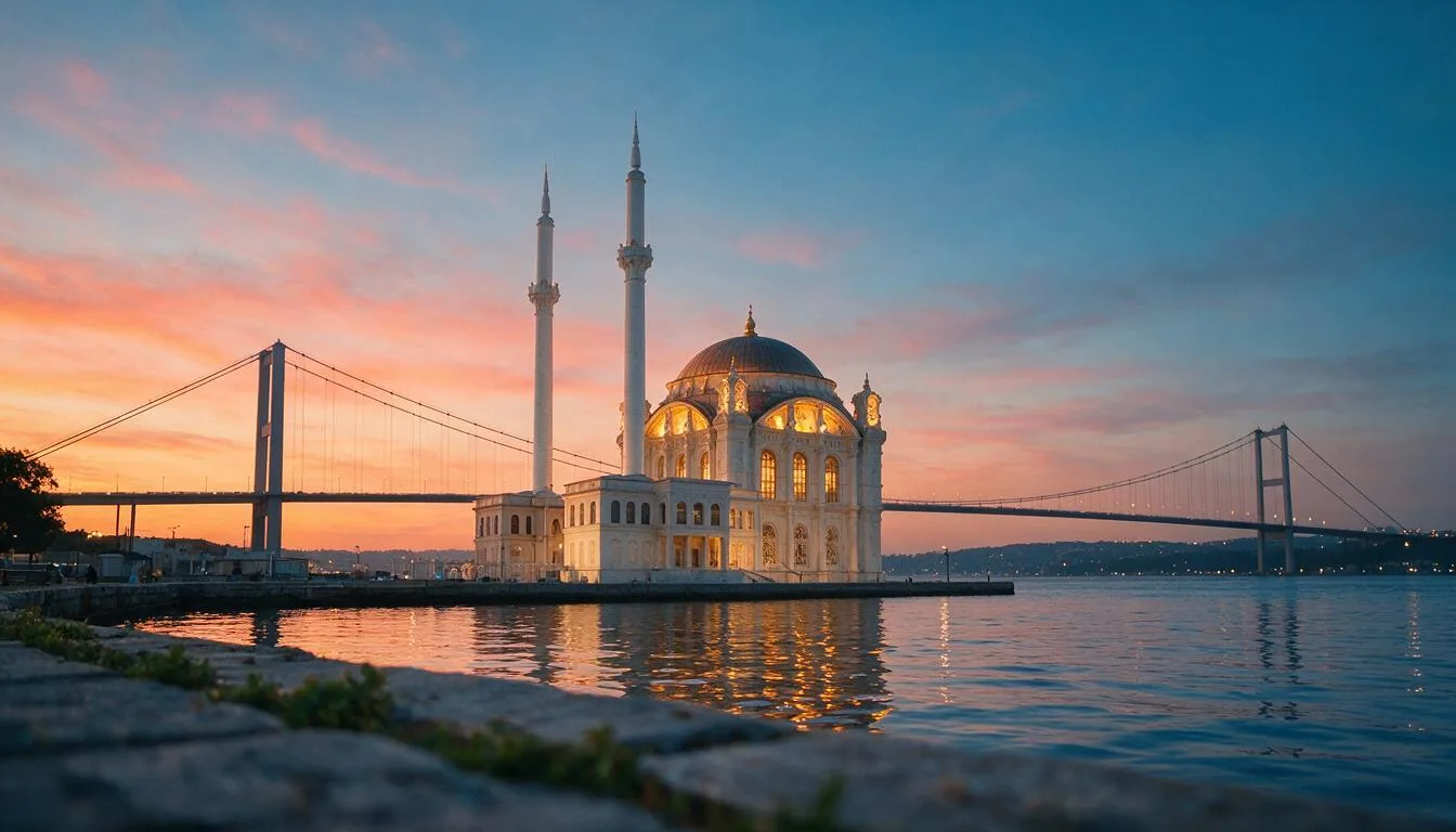 Ortaköy Mosque on the Bosphorus at golden dusk
